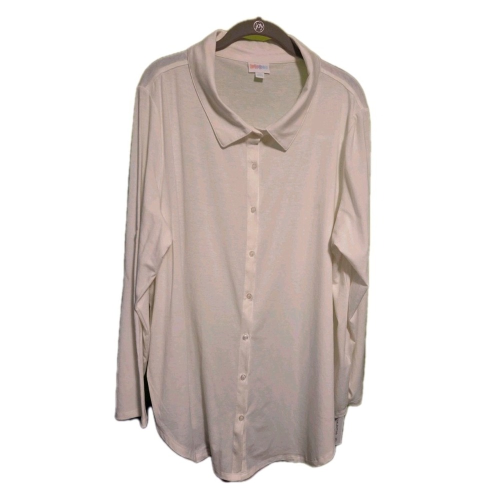 LULAROE 2XL Valentina WHITE Long Sleeve Blouse NWT Button Up Sleeves!